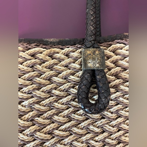 BRIGHTON Braided Straw Wicker Woven Brown Shopper Tote - Picture 3 of 16